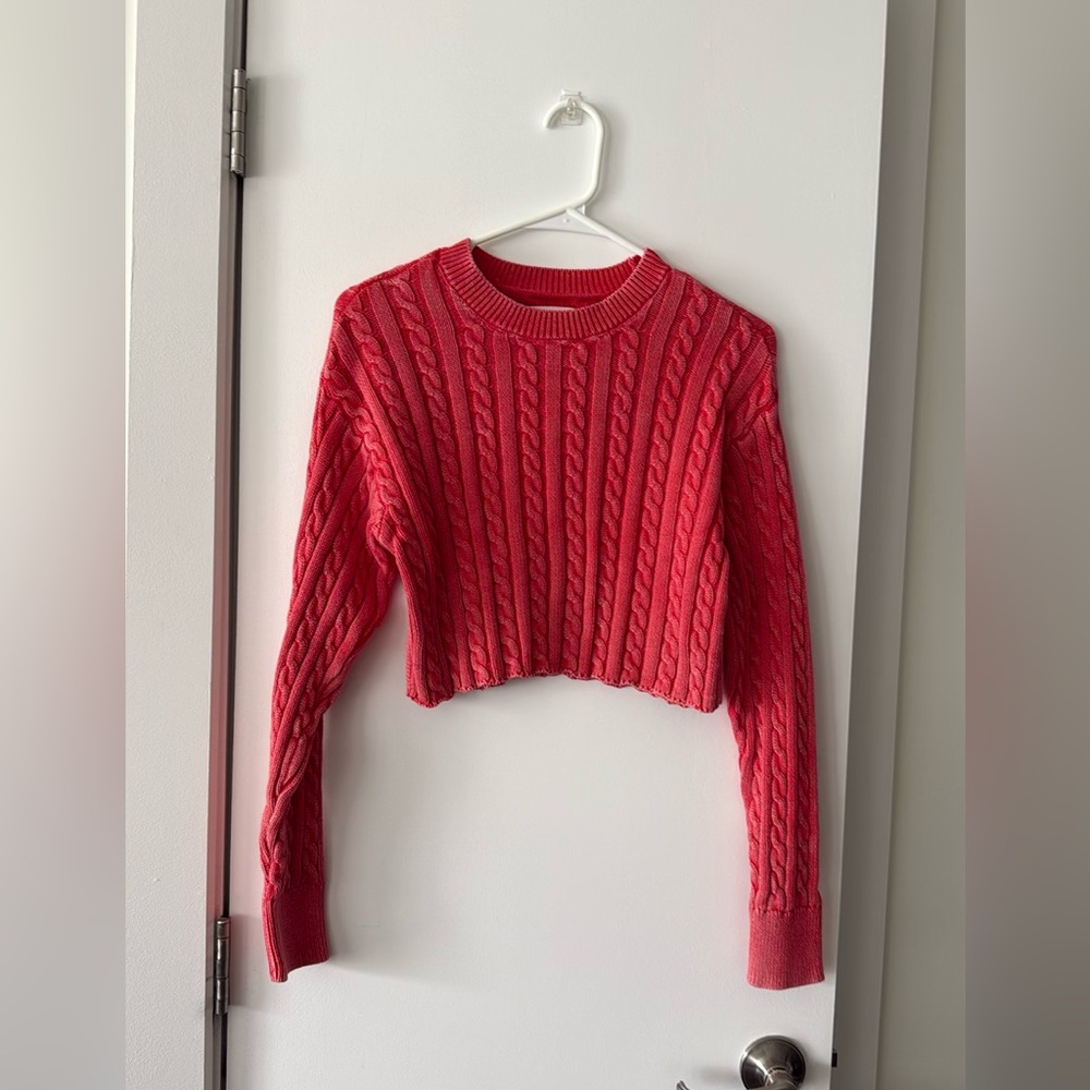aerie cropped cable knit sweater